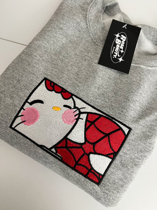 Kitty & Spidey Squished Frame  Embroidery sweatshirt
